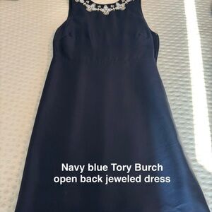 Tory Burch Midnight Blue Backless Dress with Jewel Accents